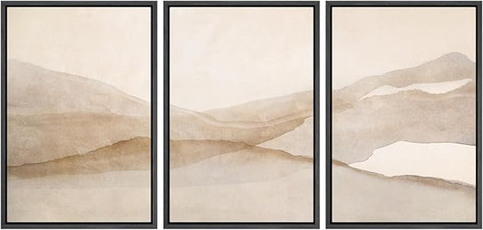 SIGNLEADER Framed Canvas Print Wall Art Set Minimal Neutral Mountain Landscape Illustrations Minimal Decorative Bohemian for Living Room, Bedroom, Office - 16"x24"x3 Black