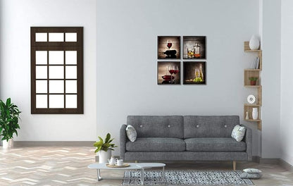 Wieco Art Framed Canvas Wall Art Red Wine Cups Modern 4 Pieces Abstract Canvas Prints Artwork Contemporary Vintage Pictures for kitchen Wall decorations Bar Interior Decor