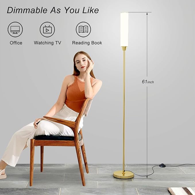 Nukanu Floor Lamp with Remote Control,Bright Floor Lamps for Living Room/Bedroom/Office, Stepless Adjustable 3000K-6000K Colors and 10-100% Brightness,Standing Light with Foot Switch (Gold)