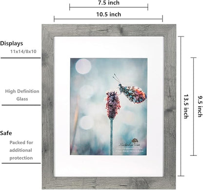 Grey 11x14 Picture Frame set of 2,Display 11x14 without Mat or 8x10 with Mat，Wall Gallery Photo Frames