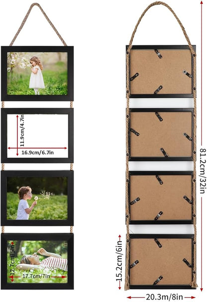 Lavezee 5x7 Hanging Collage Picture Frames Set of 2, Black 8 Opening Horizontal Frame Made to Display 5 x 7 Inch Photo for Wall Decor