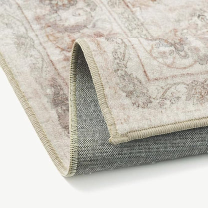 PureCozy 3x5 Area Rug Entryway Beige Washable Vintage Carpet Office Small Indoor Non Slip Soft Low Pile Thin Stain Resistant Distressed Accent Throw Rug for Entrance Bedroom Dining Living Room