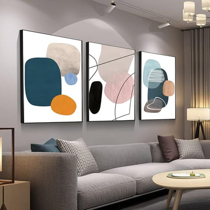 MPLONG Wall Art 3 Pieces Of Framed Decorative Paintings Abstract Simple Orange White Blue And Other Color Blocks Wall Art Canvas Prints Wall Decor Gifts Size 16" x 24" x 3 Panels