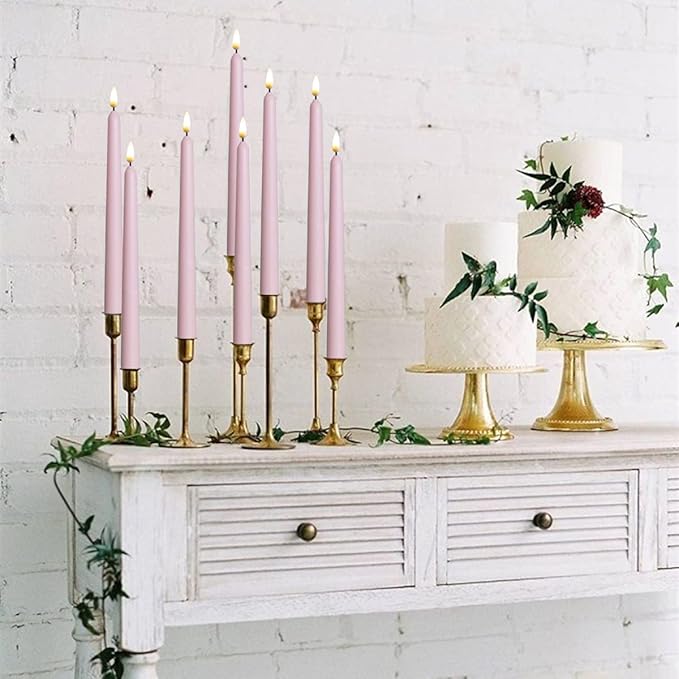10 Pack Pink Flameless WAX Coverd 11'' Taper Candles with 2 Remote, LED Battery Operated Flickering Bright candle for proposal, wedding, festive, Family dinner, birthday party, or home decor