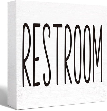 SJNH Funny Bathroom Wood Sign, Rustic Farmhouse Style, 5"x5", White, Tabletop Display, Humor Theme