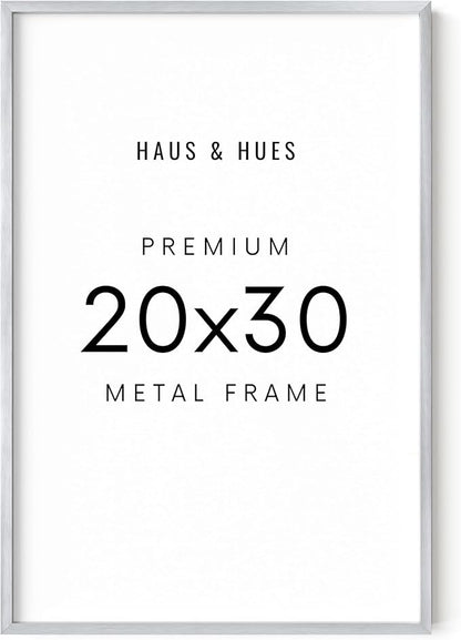HAUS AND HUES 20x30 Silver Picture Frame - Aluminum Wall Display - Lightweight Poster Frame for Artwork or Prints (20x30 in, Silver)