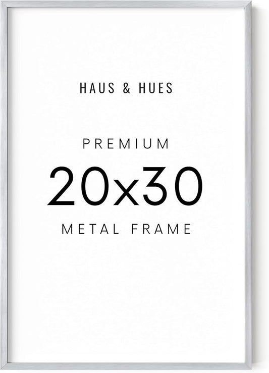 HAUS AND HUES 20x30 Silver Picture Frame - Aluminum Wall Display - Lightweight Poster Frame for Artwork or Prints (20x30 in, Silver)
