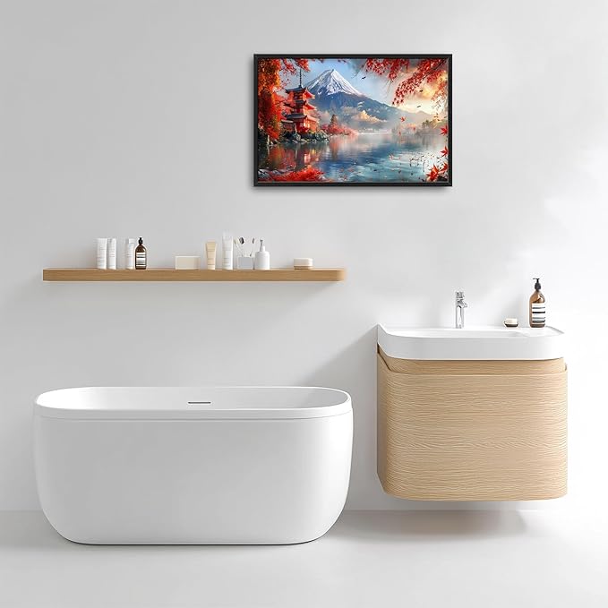 Mount Landscape Large Wall Art for Living Room Lake Mountain Nature Fall Maple Leaves Decor Japanese Autumn Tree Pictures Canvas Prints Painting Framed Artwork for Modern Home Bedroom 24"x36"