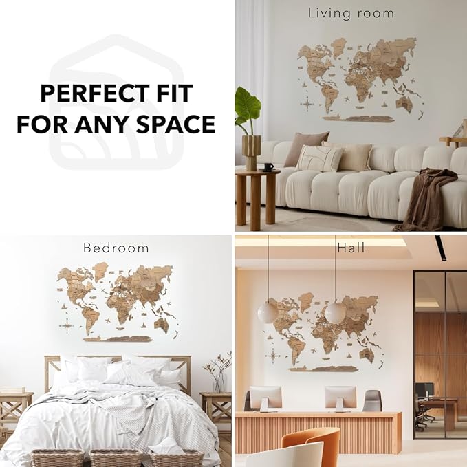 Enjoy The Wood 3D Wooden World Map Wall Art - Large Travel Map with Pins for Art Decor - Decorative Map of the World for Home, Office - Travel Wall Art Housewarming Gift Idea (Terra, 2XL, Unframed)