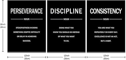 Motivational Wall Decor Perseverance Discipline Consistency 3 Pieces Inspirational Office Posters Positive Picture Prints Artwork for Modern Home Bedroom Gym Classroom Ready to Hang [36''W X 16''H]