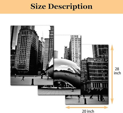 3 Pieces Black and White Wall Art - The Millennium Park in Downtown Chicago Photograph Picture Print on Canvas - Cloud Gate Canvas Wall Art for Modern Home Decor Ready to Hang - 20"x28"x3 Panel