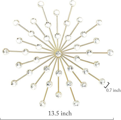ZEXUIRU 3 Pack Gold Sunburst Wall Decor – Metal Crystal Wall Art with Sparkling Rhinestones, 14’’/18 Inch Starburst Wall Hanging Set for Living Room Bedroom Bathroom – Modern Bling Home Decorations