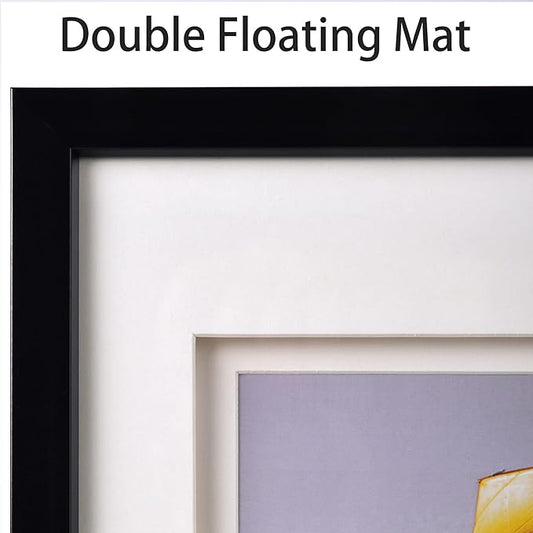 Yaetm 11x14 Double Floating Mat Picture Frame Set of 4, Display Picture 8x10 with White Double Mat, Polished High Definition Real Glass, Wall Mounting Photo Frames, Black/White, 4 Pack