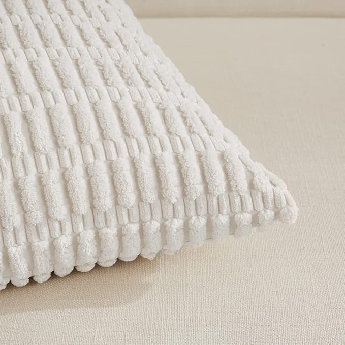 Fancy Homi 4 Packs Decorative Throw Pillow Covers for Living Room Couch Bed, Modern Farmhouse Boho Home Décor Accent Cushion Case, 16" x 16", White