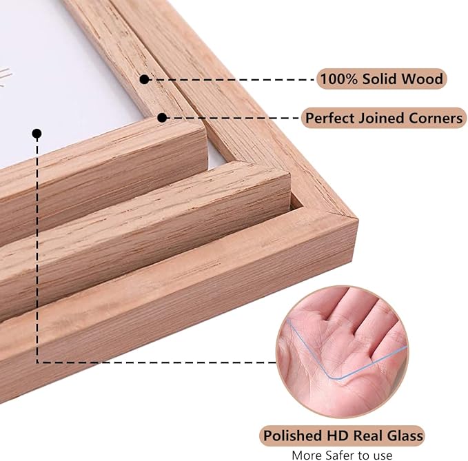 ATOBART 8x10 Set of 2 Oak Wood Picture Frame Solid Wooden Photo Frame Natural Wood Color Frames with Real Glass for Wall Mounting or Tabletop Living Room Bedroom Home Decor