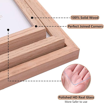 ATOBART 8x10 Set of 6 Oak Wood Picture Frame Solid Wooden Photo Frame Natural Wood Color Frames with Real Glass for Wall Mounting or Tabletop Living Room Bedroom Home Decor