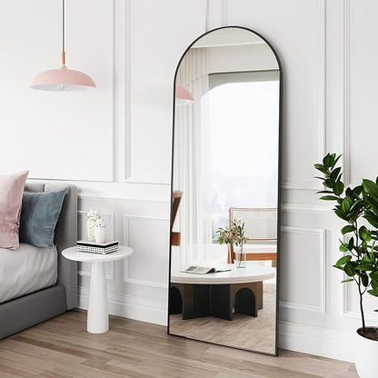 OGCAU Full Length Mirror, 64"x21" Arched Full Body Mirror, Hanging, Leaning or Standing, Wall Mounted for Bedroom Living Room, Black