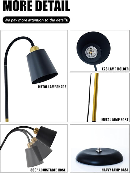 Short Floor Lamp, Reading Lamps Floor Standing with Adjustable Bendable, 2 in 1 Reading Table Lamps for Living Room Bedroom Office, 12W Bulb Included (Black)