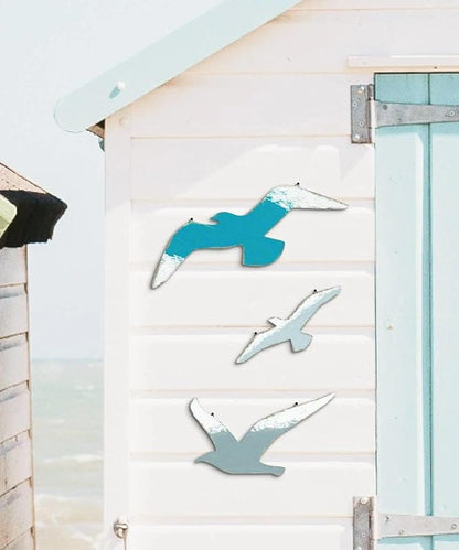 Putuo Decor 3pcs Wood Seagull Wall Decor Beach Wall Hanging Coastal Theme Wall Art Nautical Wall Sculpture Sea Birds Lake House Ocean Decor Vintage Ornaments for Home Bathroom