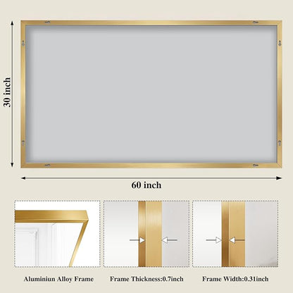 Koonmi Gold Mirrors for Wall, 30x60 Inch Bathroom Mirror, Rectangular Wall Mirror for Living Room Bedroom Bathroom, Hangs Horizontally or Vertically