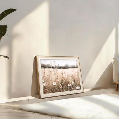ASTRDECOR Framed Nature Wall Art Prints, Vintage Wildflower Field Landscape Canvas Wall Art Bedroom, Autumn Oil Painting Botanical Artwork, Plant Pictures Farmhouse Wall Decor Living Room - 12''x16''