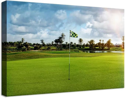 chenchenArt Golf Course Wall Art for Office Golf Course Picture Poster Wall Decor for Living Room Bedroom Gym Room Home Decorations Golf Artwork Canvas Prints Framed Ready to Hang(18''H x 24''W)