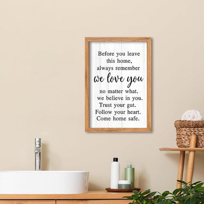 AuraPeak Before You Leave This Home Sign for We Love You Inspirational Quotes Laundry Room Living Room Wall Decor Family Entryway kitchen Wall Hanging Art (16"×10" Wood)