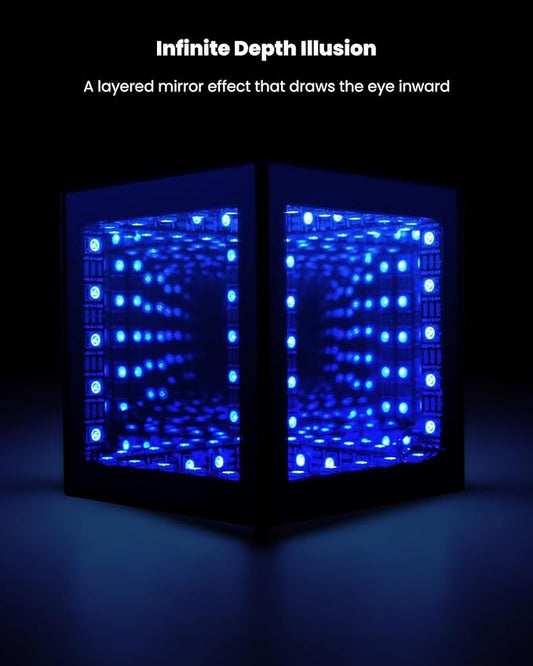 Nobiggie Infinity Mirror Cube Ambient Lighting, 3D Deep Space RGB LED Mood Light with Music Rhythm Sync, Futuristic Hypercube Decor for Home, Bedroom & Living Room (Space Black, Mini - 4.4 Inch)