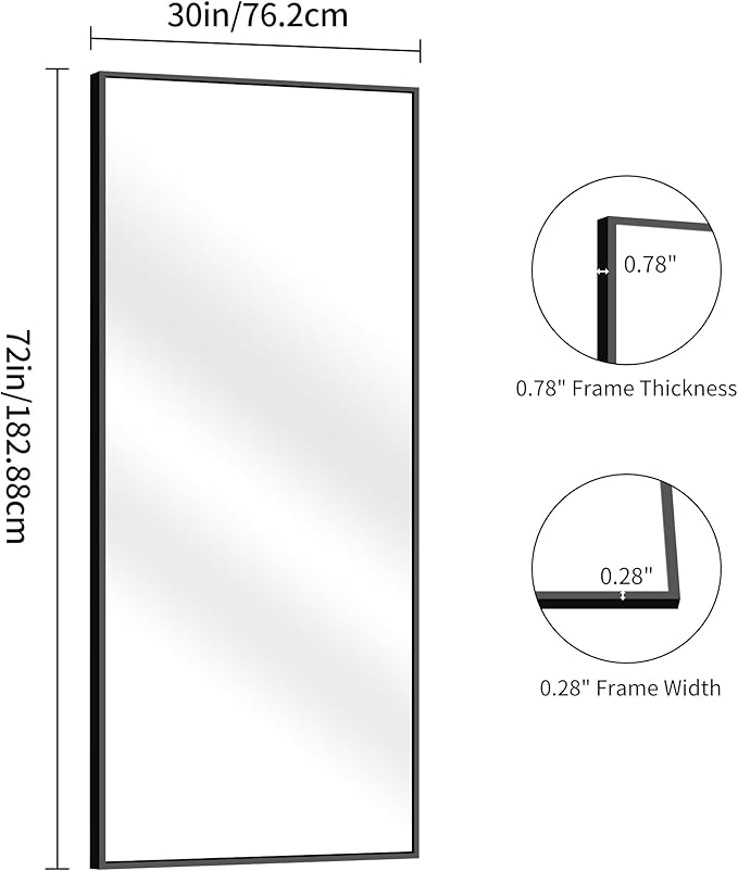 YIROMAN Bathroom Mirror 72"x30", Large Brushed Silver Bathroom Mirror for Over Sink with Aluminum Frame, Rectangular Vanity Mirror with Right Angle, Wall Mirror Hangs Horizontal or Vertical