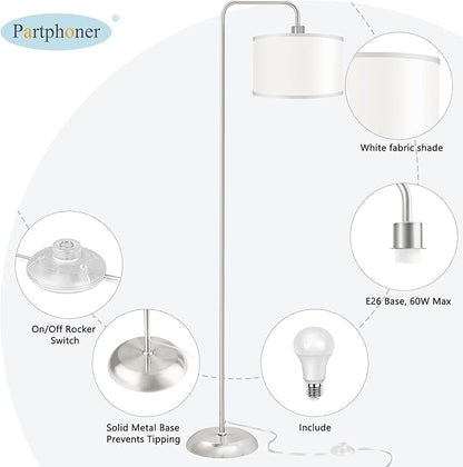 [Upgraded] LED Floor Lamp for Living Room, 3 Color Temperature Floor Lamp with Foot Switch Modern Standing Lamp Tall Pole Floor Reading Lamp for Bedroom, Study Room, Office, 9W Bulb Included, Silver