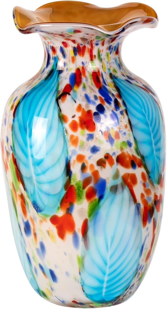 KAMMAK Colored Glass Vase, Beautiful Hand Blown Decorative Vase, Modern Art Vase for Flower Mantle Dining Table Centerpiece, Entryway Living Room Wedding Decoration, 8HPQSKQ014