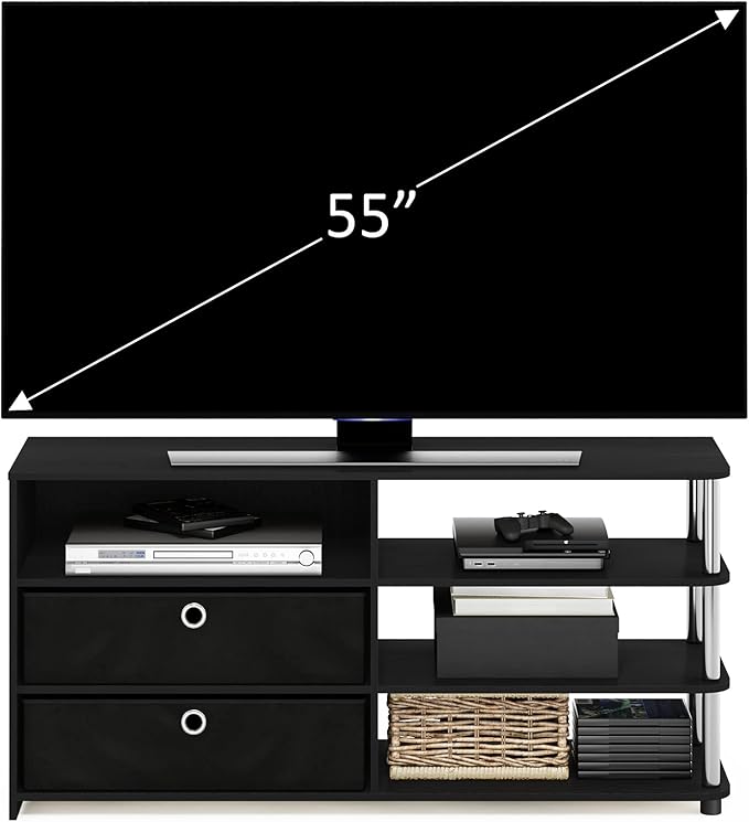 Furinno Jaya Simple Design Stand for TV up to 55-Inch with Bins, Americano/Chrome/Black