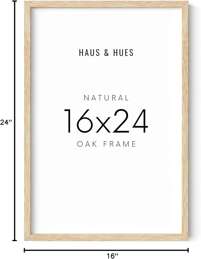 HAUS AND HUES Beige Oak Wood 16x24 Picture Frame - Modern Wood Wall Art Display - Lightweight 16x24 Frame for Art Prints, Photos, Posters - Ready-to-Hang Vertically & Horizontally (Set of 1)