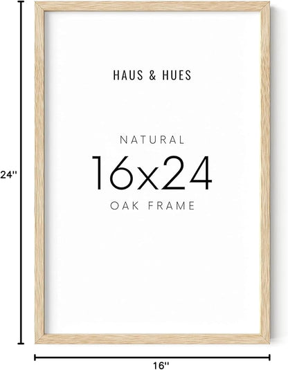 HAUS AND HUES Beige Oak Wood 16x24 Picture Frame - Modern Wood Wall Art Display - Lightweight 16x24 Frame for Art Prints, Photos, Posters - Ready-to-Hang Vertically & Horizontally (Set of 1)