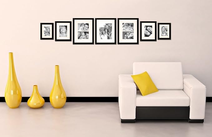 Craig Frames 1WB3BK Picture Frame 7-Piece Wall Set, Black Frames, White Display Mats