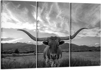 KREATIVE ARTS - Large Modern Canvas Wall Art for Home and Office Decoration Texas Animal Pictures Print Art on Canvas Longhorn Canvas Prints Giclee Artwork for Wall Decor 16x32inchx3pcs