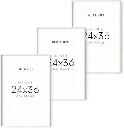 HAUS AND HUES White Oak Wood 24x36 Picture Frames - Set of 3, Large Gallery Frames for Wall Display