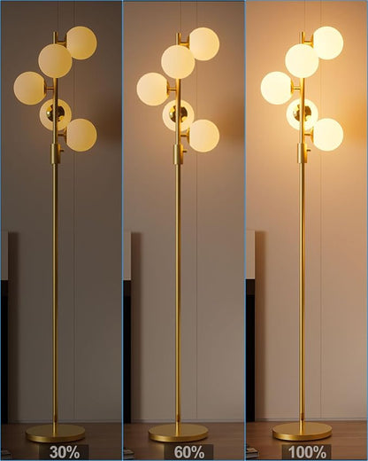Lightdot Dimmable Globe Floor Lamp Mid Century Modern Floor Lamp with 5Pcs 3000K Bulbs Included Brightness Adjustable Gold Standing Lamps with 5Lbs Heavy Base for Living Room/Bedroom/Sofa Beside