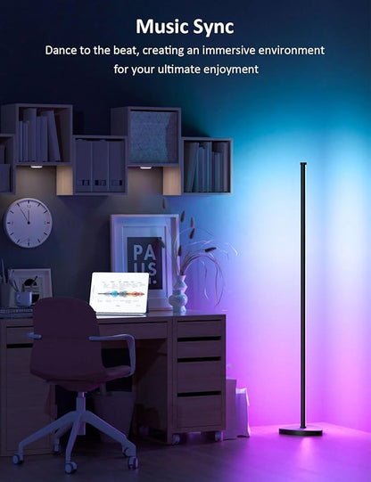 MIHEAL RGB Corner Floor Lamp, 57.5" Color Changing LED Corner Lamp with APP Control, Modern Standing Lamp with Music Sync and 16 Million DIY Colors, Heavy Base for Bedroom Living Room Gaming Room