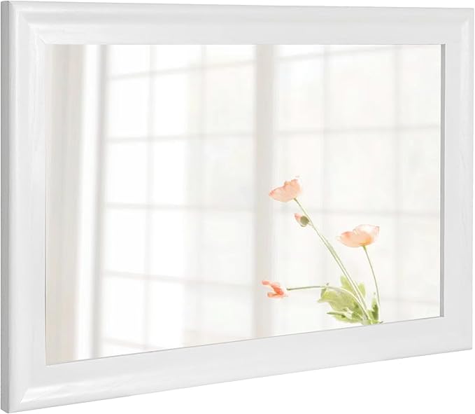White Wood Mirror for Bathroom,Rectangle Rustic 24 x 36 inch Vanity Mirror for Wall,Wooden Wall-Mounted Hanging Mirror for Entryway,Bedroom or Living Room