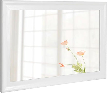 White Wood Mirror for Bathroom,Rectangle Rustic 24 x 36 inch Vanity Mirror for Wall,Wooden Wall-Mounted Hanging Mirror for Entryway,Bedroom or Living Room