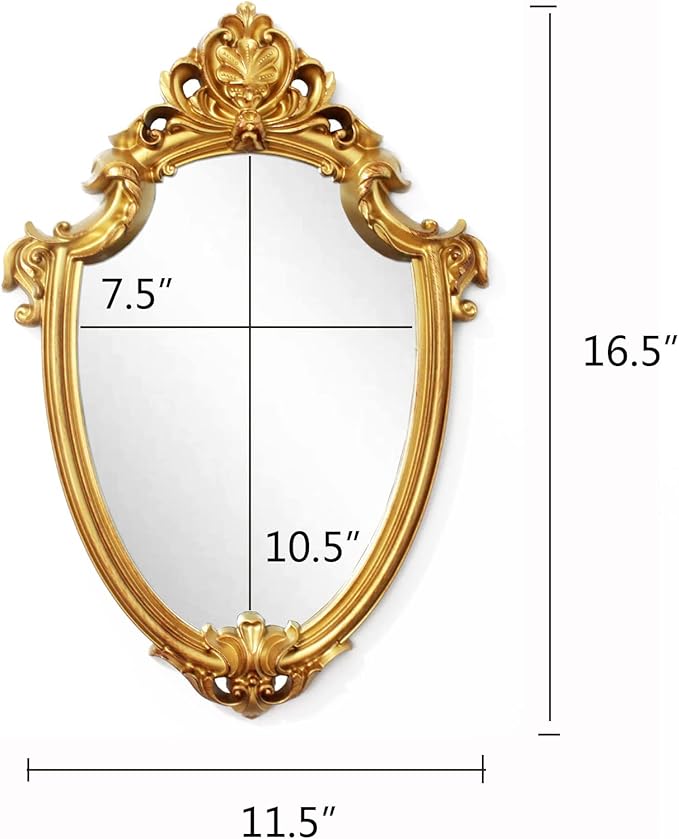 Eaoundm 16.5 x 11 inch Vintage Mirror Antique Mirror Decorative wall Mirror Shield Shape (Brush Gold)
