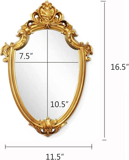 Eaoundm 16.5 x 11 inch Vintage Mirror Antique Mirror Decorative wall Mirror Shield Shape (Brush Gold)