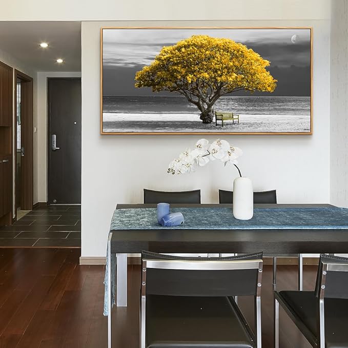 hyidecorart Framed Canvas Wall Art, 30x60in Yellow Trees, Living Room Wall Decor, Natural Wood Frames