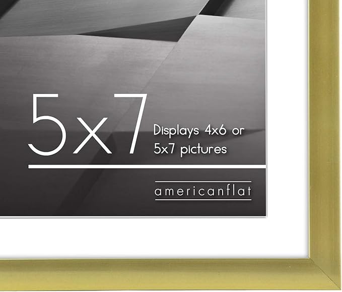 Americanflat 5x7 Picture Frame with Shatter-Resistant Glass - Use as 4x6 Frame with Mat or Display 5x7 Photo Without Mat - Streamline Collection - Picture Frames for Tabletop and Wall - Gold