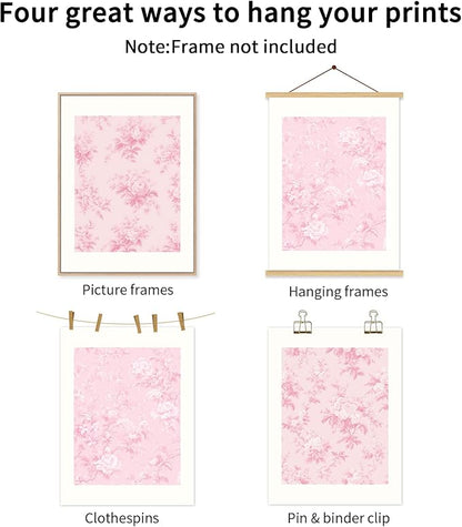 Baccone Pink Floral Wall Art Chinoiserie Flower Wall Decor Pictures Aesthetic Canvas Wall Art Love Shack Fancy Poster Vintage Floral Prints for Living Room Bedroom 12x16 Inch Unframed Set of 3