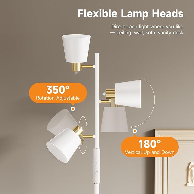 LED Tree Floor Lamp, 2500LM Super Bright Tall Standing Lamp with Remote & Touch Control, 4 Color Temperatures, 3 Rotatable Lights, Modern Dimmable Floor Lamps for Living Room Bedroom Office