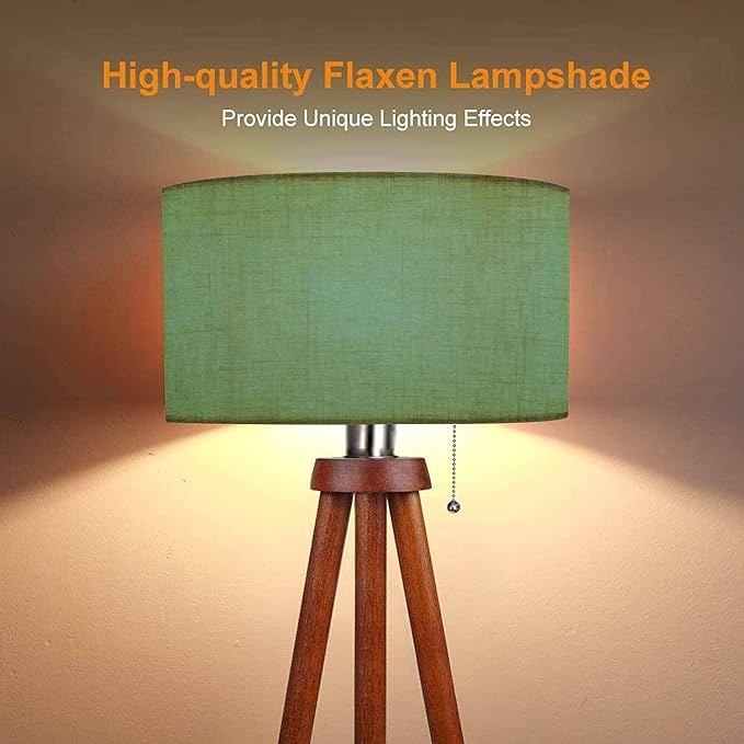 Wood Tripod Floor Lamp Dark sage Green Felt Texture Abstract Modern Standing Lamp Linen Lampshade Dimmable Tall Lamp Mid Century Floor Lamp for Living Room Bedroom