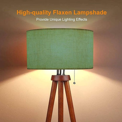 Wood Tripod Floor Lamp Dark sage Green Felt Texture Abstract Modern Standing Lamp Linen Lampshade Dimmable Tall Lamp Mid Century Floor Lamp for Living Room Bedroom