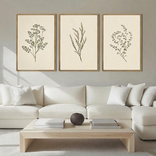 ANHUIB Neutral Beige Floral Canvas Wall Art Large Cream Botanical Wall Decor Vintage Minimalist Modern Paintings 16x24 Inch Set of 3 for Living Room Dining Room Bedroom